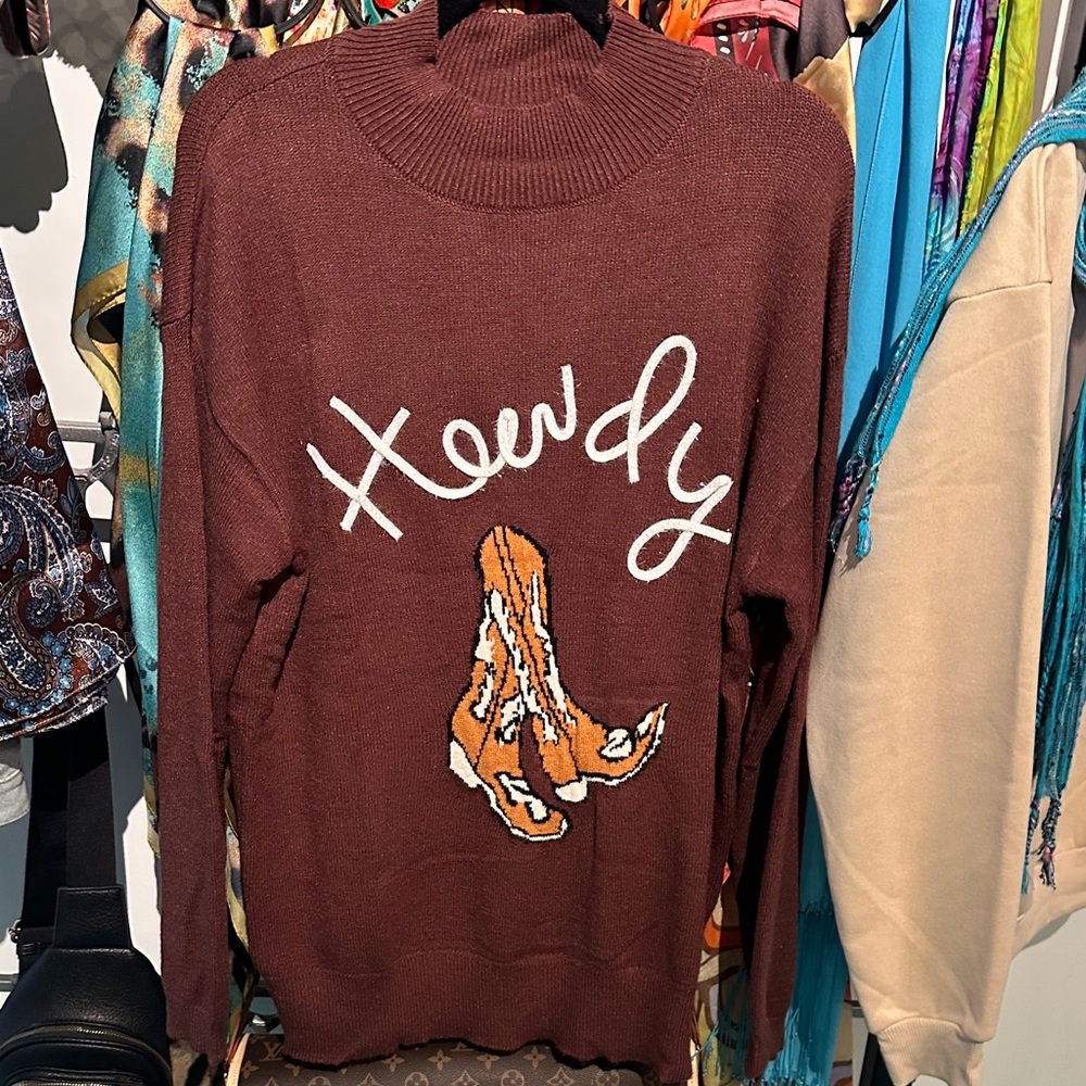 Howdy Brown Sweater with Boots Design